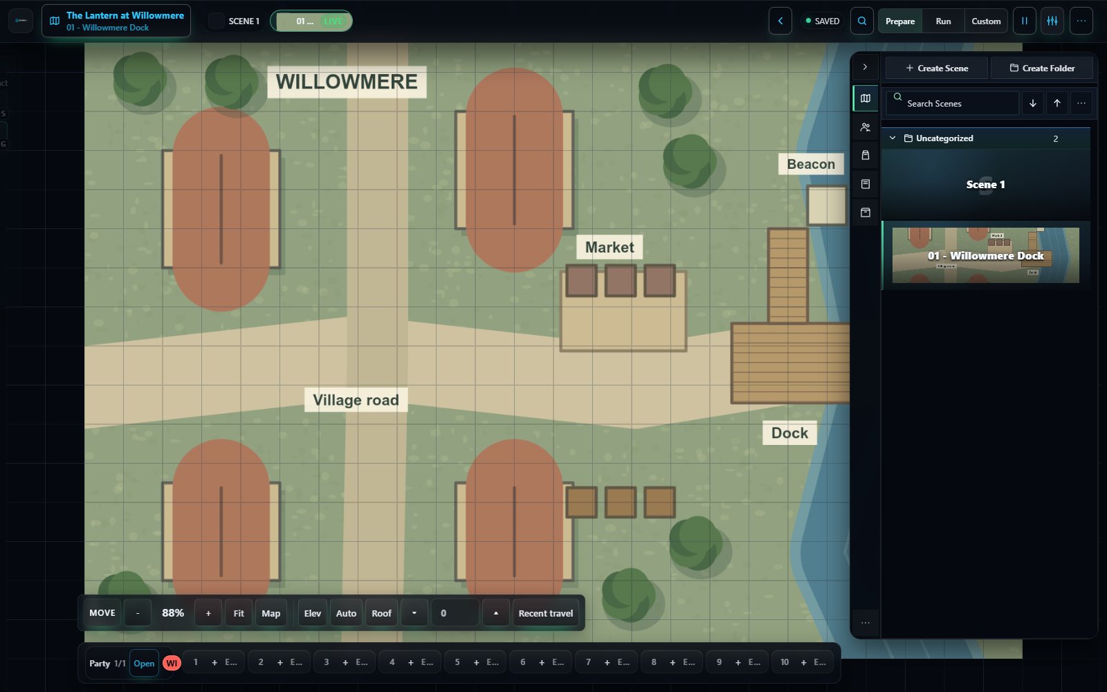 The tabletop with the opening scene prepared.