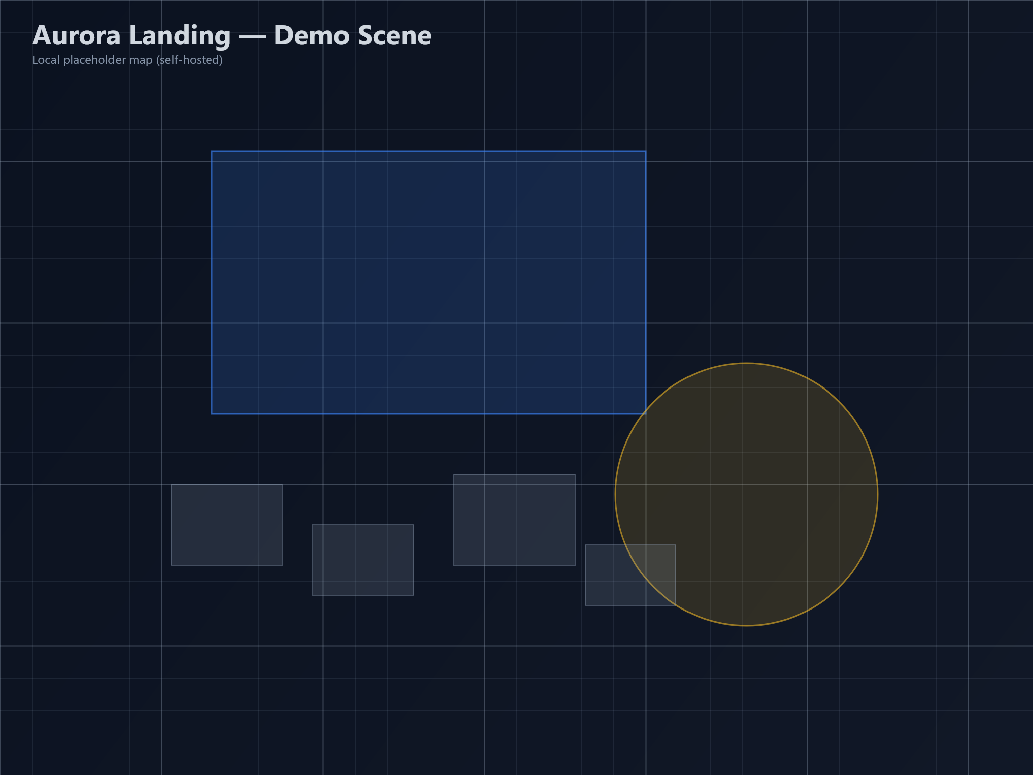 Aethera VTT demo map with a town square, water, and encounter space.